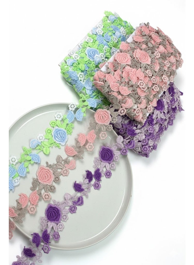 Premium Light Green colour Floral Embroidery Lace Trim -  Flower Design - 5 Yards for Abaya, Kaftan, Home Decor. - Image 3
